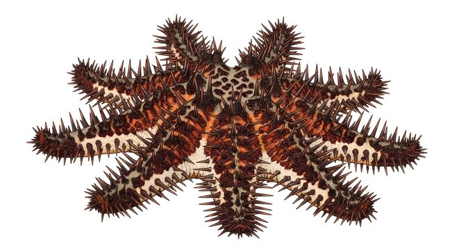 Crown of Thorns Starfish with Spikes detailed marine life isolated on white background studio lighting
