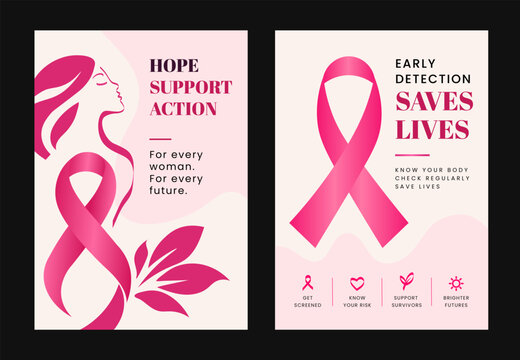 Breast Cancer Awareness Month Poster Set with Pink Ribbons and Quotes,  two Healthcare Campaign Vector Designs for Social Media and Charity Promos