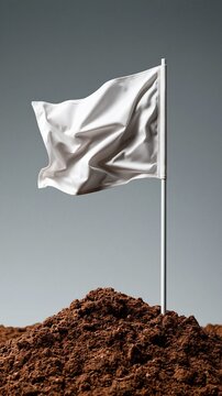 White flag on soil represents truce and acceptance