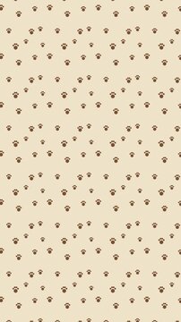 Seamless scrolling brown paw print on beige pattern, vertical 9:16 looping animated background for video titles and streams, 4K 58 seconds