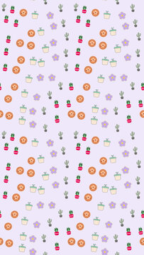 Cute Potted Plants, Cacti, Flowers and Cookies Pattern