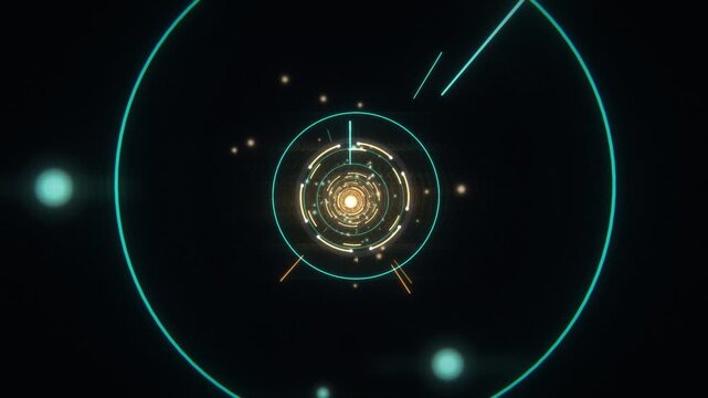 Futuristic HUD circle interface tunnel motion background with glowing
