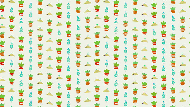 Seamless pattern of potted plants and pineapples