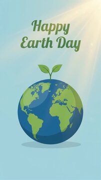 Happy Earth Day greeting with planet globe and green sprout motion graphic, ai generated