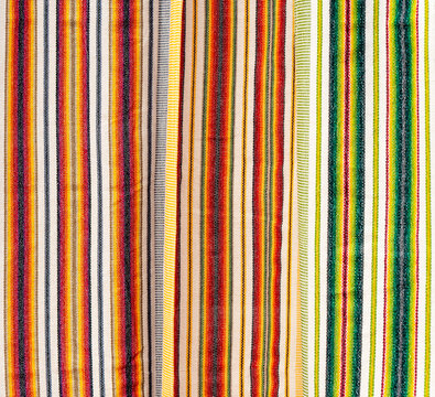 Andes textile fabric close up, Otavalo art and craft market, Ecuador.