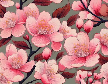 pink cherry blossoms seamless pattern