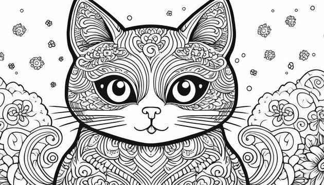 zendoodle coloring page for adults funny cat