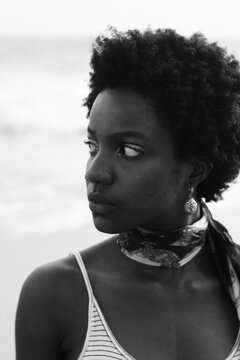 Monochrome portrait of a model on the beach