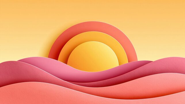 Papercut sunset landscape art design