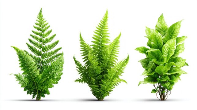 Ferns and tropical foliage set isolated