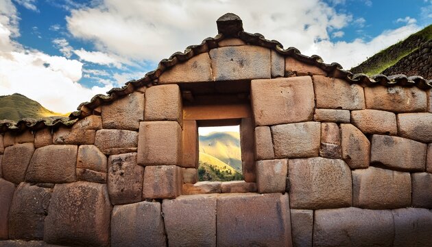 qorikancha wall with an inka window cusco peru