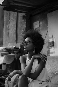 Monochrome portrait of Model posing in stylish & fashion way
