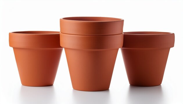 empty clay flower pots isolated on white
