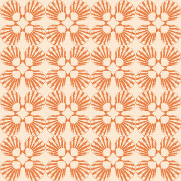 Orange scallop shells geometric seamless pattern