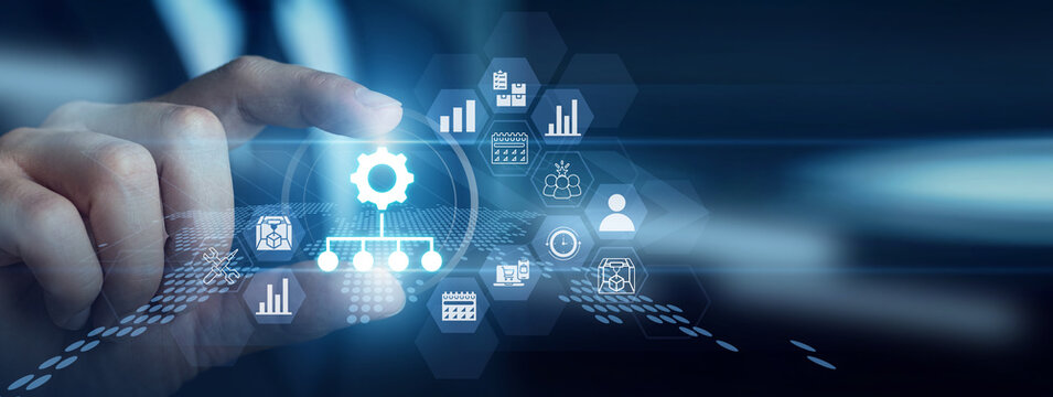 Business director aligning corporate sectors. Gently Grasping robust Enterprise Resource Planning systems centrally tracks operations. This cohesive integration easily optimizes daily workflows.