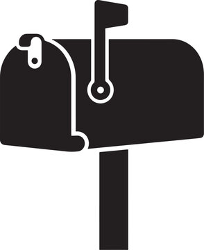 Minimalist black and white mailbox icon with flag design isolated on transparent background perfect for graphic design projects