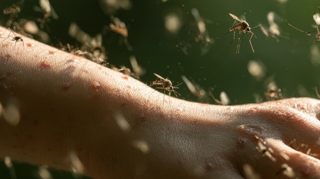 Swarm of Mosquitoes Flying Around Person Outdoors in Natural Setting During Daylight