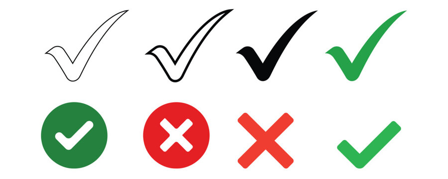 Collection of check mark and cross symbols in various styles