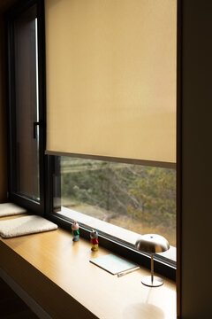 Contemporary Window with Roller Blind And Oak Bench With Study Setup