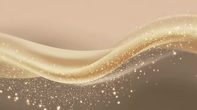 Elegant golden sparkling wave flowing across a soft beige abstract luxury background