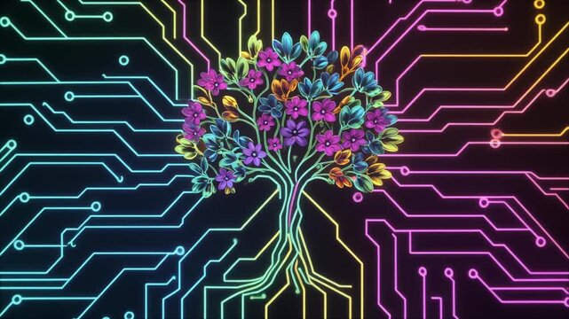 Digital Tree of Life Fusion of Nature and Technology, AI Art