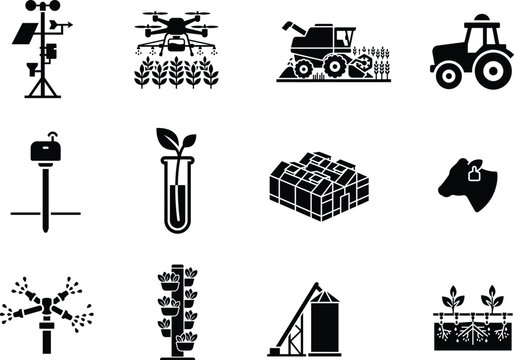 Smart agriculture and farming icon set vector illustration design elements