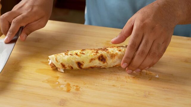 Chicken Roll Cut in Half Revealing Cross Section
