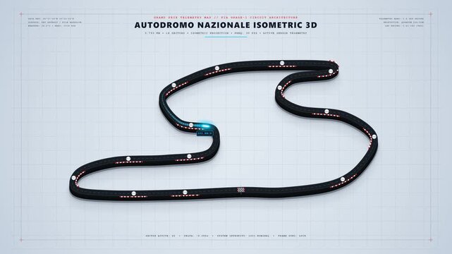 Grand Prix Racing Circuit 3D Isometric Telemetry Map on Clean White Background