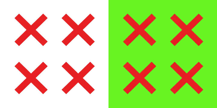 Red cross marks on white and green background