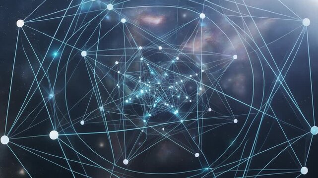 Abstract Digital Network Connection and Data Flow with Glowing Nodes in Space