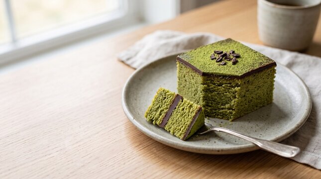 Matcha and dark chocolate layered dessert