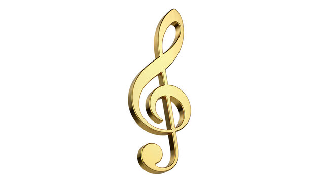 Shiny golden treble clef symbol, isolated on transparent background
