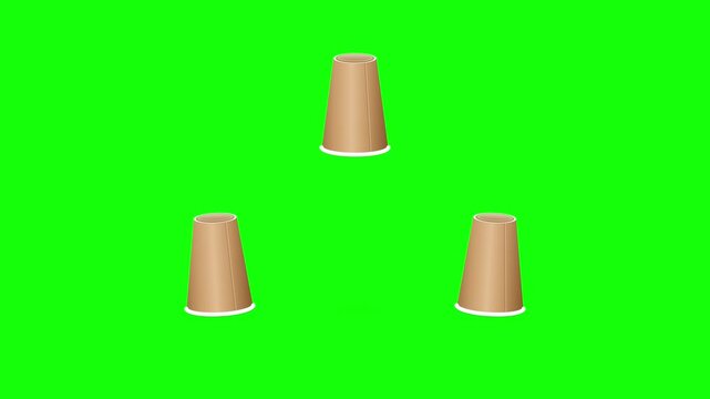 Brown cups for shell game on green screen