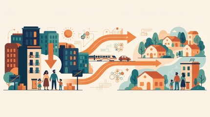 Obraz premium People navigate through the city as they deal with housing shortages and community development issues while being forced to move.