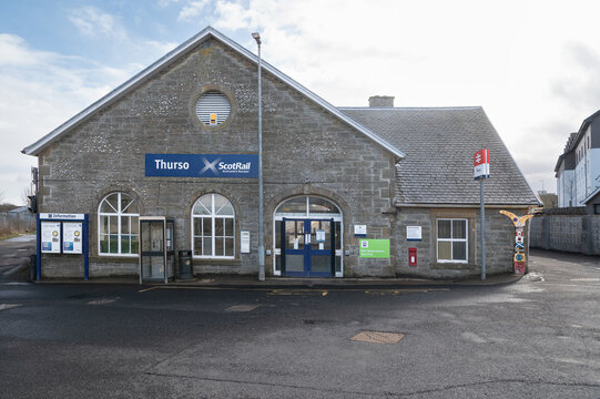 The front entrance to Thurso Railway Station, Scottish Highlands,  Caithness,  Scotland, UK