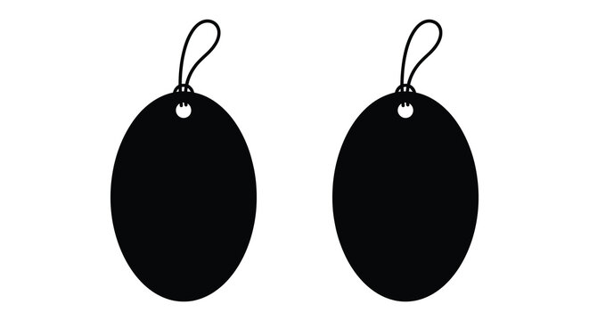 Two black tag silhouettes with looped string attachments are displayed on a white background label blank