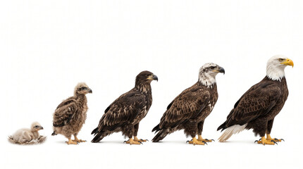 Obraz premium Bald Eagle Growth Stages from Chick to Adult on White Background