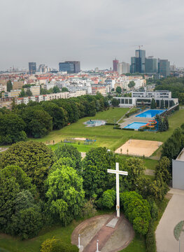 Cross Protected City Faith Hope Spiritual Symbol Aerial View