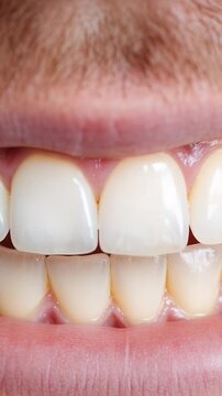 A detailed view of someone's mouth showing a gap where a tooth is missing, ideal for depicting dental issues or personal struggles