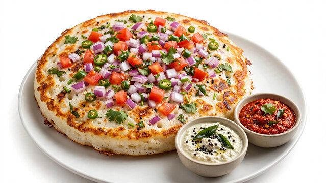 Onion Tomato Uttapam with Coconut and Tomato Chutney - South Indian Pancake