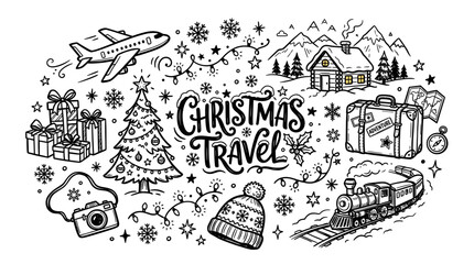 Fototapeta premium Christmas Travel Hand Drawn Doodle Illustration