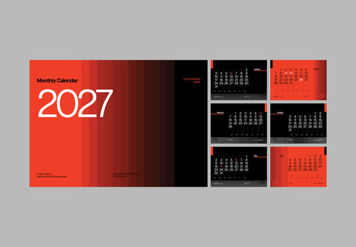 Bold Red Black Gradient Minimalism 2027 Calendar