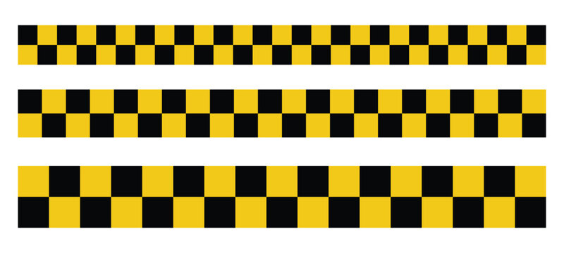 Yellow and black taxi seamless cab checkerboard border vectors isolated on white background.