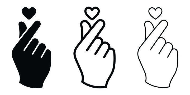Korean heart icon silhouette vector, bold outline and line art isolated illustration