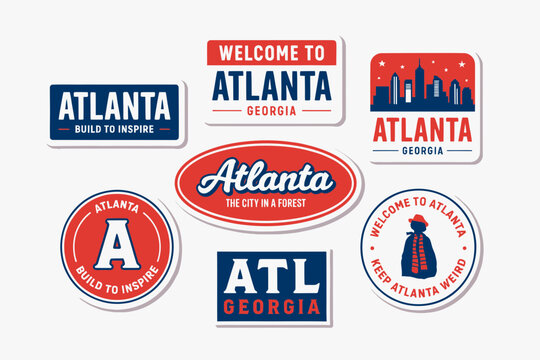 Colorful Atlanta Georgia City Stickers with Various Designs and Texts
