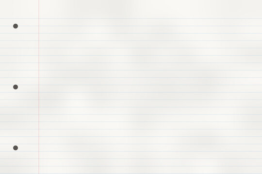 Blank lined notebook paper template with bullet points and a red margin line, realistic vector illustration design