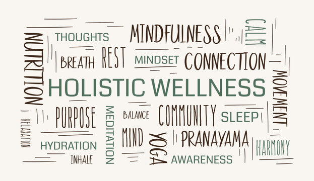 Holistic Wellness Word Cloud Vector Typography
