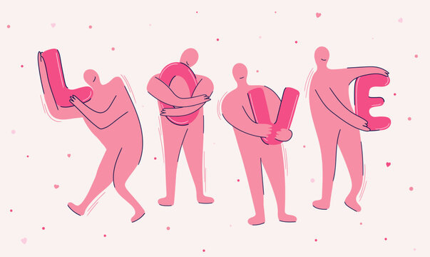 Romantic Characters Holding Love Vector Banner