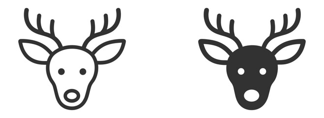 Christmas reindeer head icon set, deer face with antlers, outline and solid holiday symbols on transparent background © TanyaK