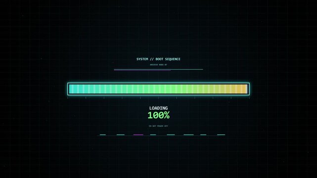 Retro Sci-Fi Loading Bar Animation with System Boot Sequence HUD Interface